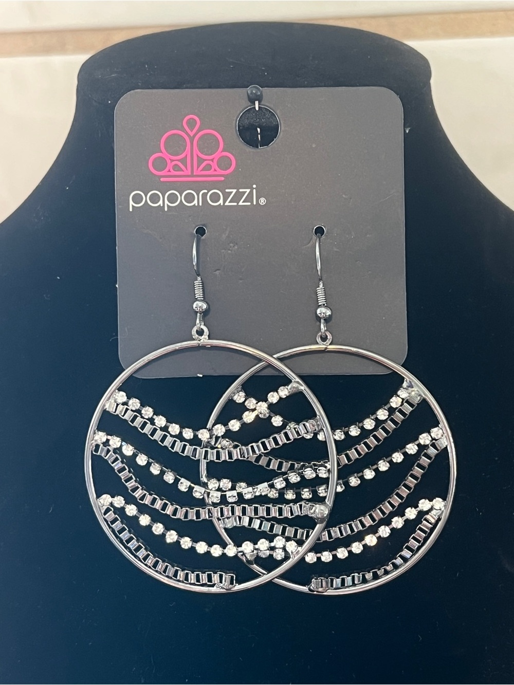 Paparazzi Silver Crystal Wave Hoop Earrings - Silver